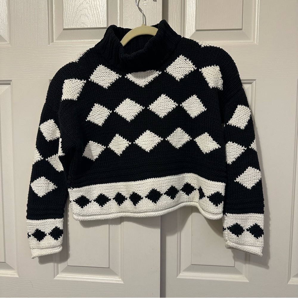 VTG Vis A Vis Honolulu Argyle Cropped Cotton Sweater Women's M 90s Ski Retro 80s